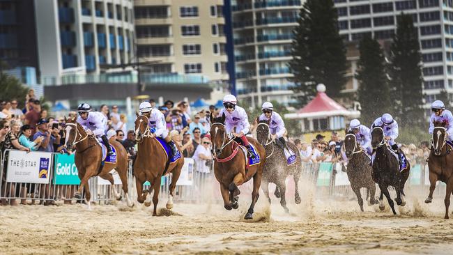 The beach race on Surfers Paradise. Picture: Nigel Hallett