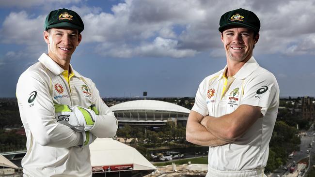 Australian Test captain Tim Paine with South Australian Travis Head. Picture SARAH REED