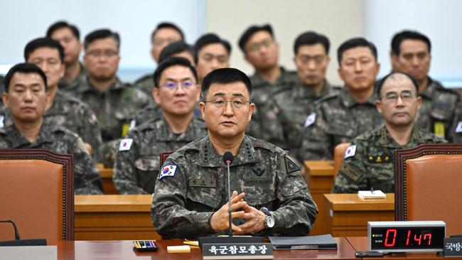 South Korea Army chief General Park An-su (C) answers politicians' questions during an emergency session of the parliamentary defence committee. Picture: Jung Yeon-je/AFP