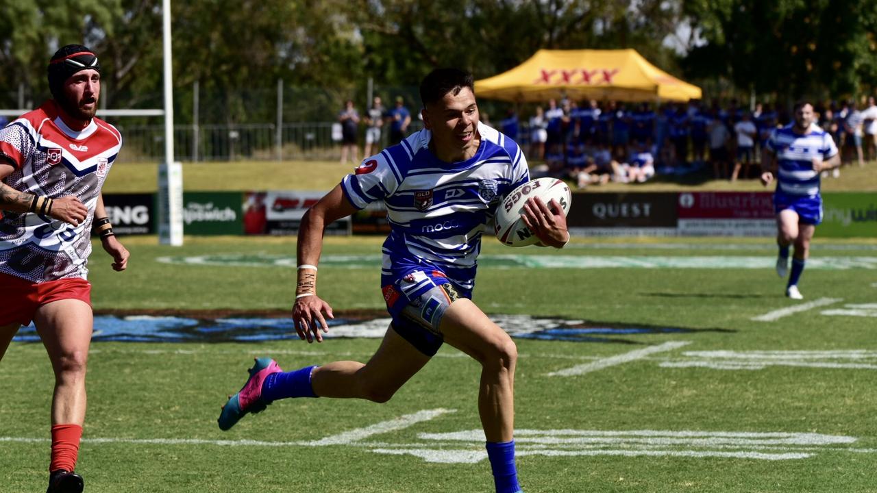 Brothers winger Cameron Bundock makes a break during the Rugby League Ipswich Reserve Grade grand final at the North Ipswich Reserve. Picture: Bruce Clayton