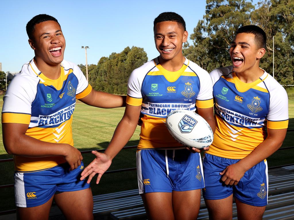 Patrician Brothers College talents Jacob Halangahu (middle) and Finau Latu (right) are part of the St George Dragons side. Picture: Toby Zerna