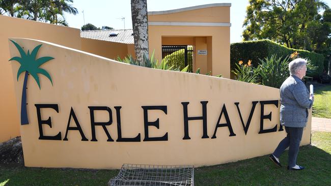 Sherene Gibson, whose friend was moved from Earle Haven's high care wing, is seen leaving the Earle Haven Retirement Village on the Gold Coast. Picture: AAP/Darren England