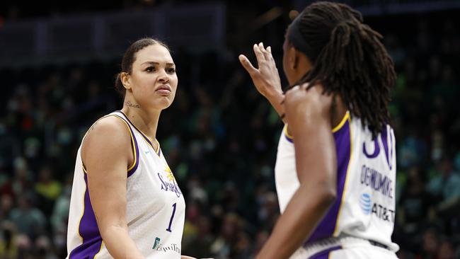 Liz Cambage and Nneka Ogwumike playing for the LA Sparks. (Photo by Steph Chambers/Getty Images)