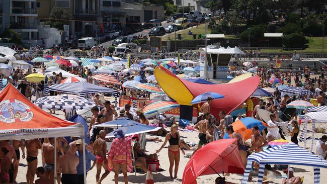 Thousands hit Bondi Beach on Australia Day with temperatures expected to reach a cool 36 degrees. Picture: Christian Gilles / NCA NewsWire