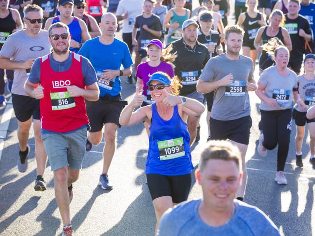 Run the Bridge Fun Run 2020 across Tasman Bridge. Picture: RICHARD JUPE