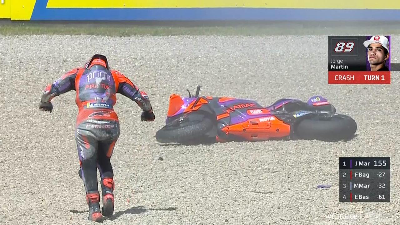 Jorge Martin came off his bike in the sprint race at the Italian MotoGP. Picture: Supplied