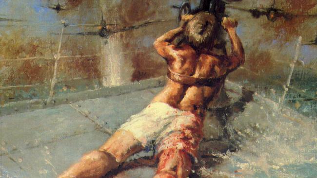 HERO: Dale Marsh’s painting of Teddy Sheean, who lashed himself to his gun and fired until the HMAS Armidale sank. Picture: AUSTRALIAN WAR MEMORIAL