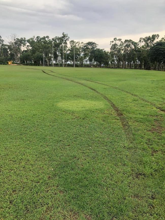 Damage to the Moranbah Bulldogs AFC field at the Eastern Sporting Reserve. Photo: Contributed