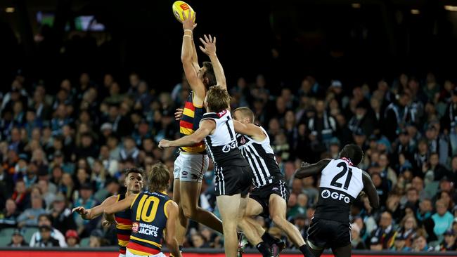 The young forward proved a handful for Port Adelaide’s defence. Picture: James Elsby/AFL Photos