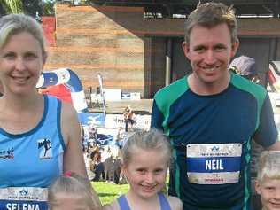 Selena and Neil Vickers and their children Gemma, Larissa and Liam after the 2011 Brisbane Running Festival. Picture: Contributed