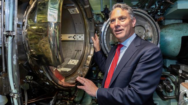 Defence Minister Richard Marles onboard the USS Asheville, a Los Angeles-class nuclear-powered fast attack submarine, at HMAS Stirling, WA this week. Picture: Supplied