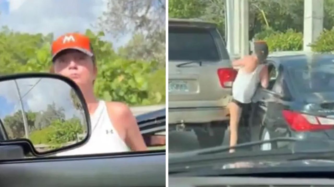 Driver nearly runs herself over in road rage video