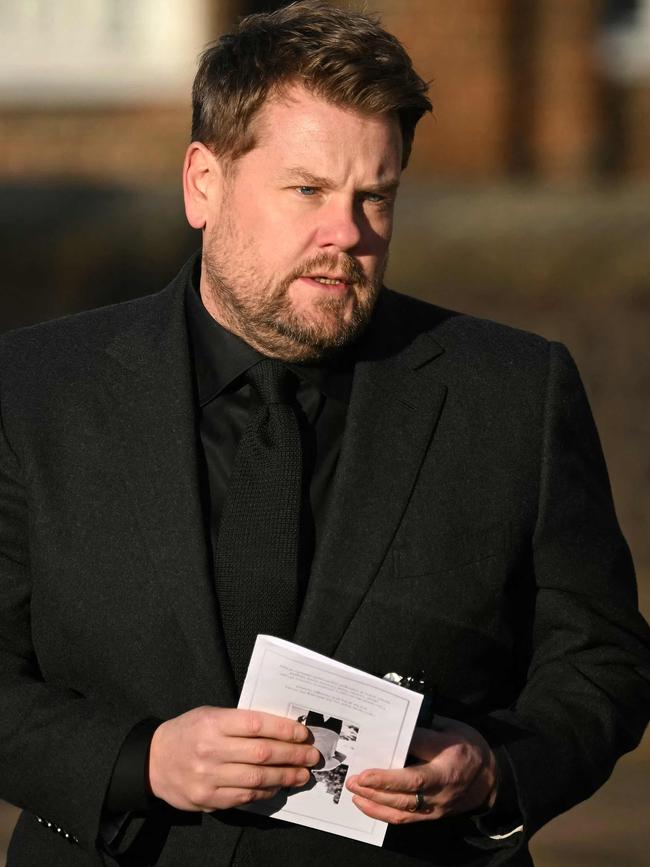 James Corden leaves the funeral service.