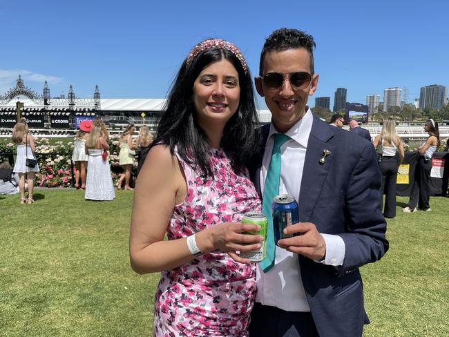 Domenk Zema and Stephanie Brooks at the 2024 Oaks Day. Picture: Himangi Singh.