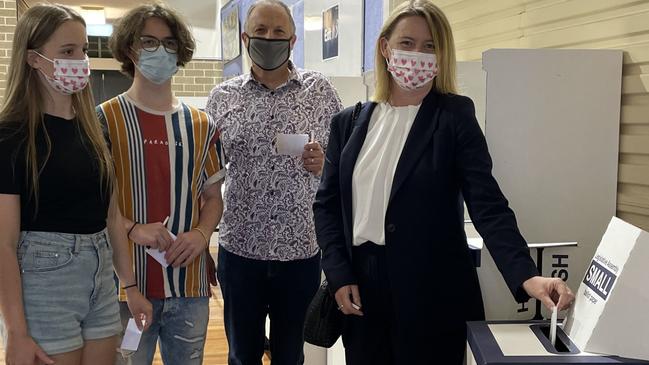 Larissa Penn casting her vote with her family at her old primary school, Cammeray Public School