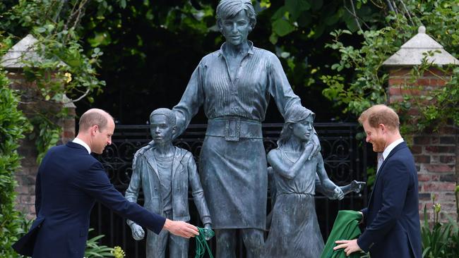 Prince William, Duke of Cambridge and Prince Harry, Duke of Sussex at the unveiling of the statue they commissioned of their mother Diana, Princess of Wales. Picture: Dominic Lipinski – WPA Pool/Getty Images