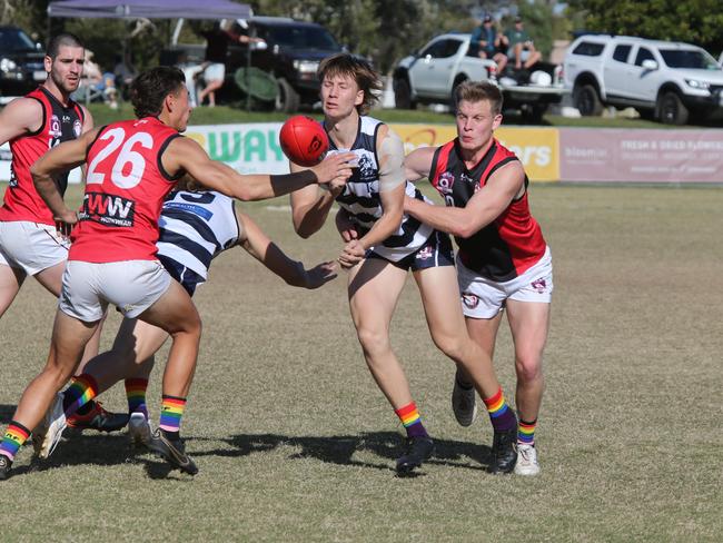 Pictured at the Broadbeach Cats Home Ground. Action shots of the top of the table QAFL clash between Broadbeach and Redland-Victoria Point.Broadbeach Player No Redland Player NoPic Mike Batterham