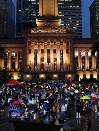 Nearly 1,000 protesters gathered at Brisbane's King George Square on Friday. Picture: Josh Woning
