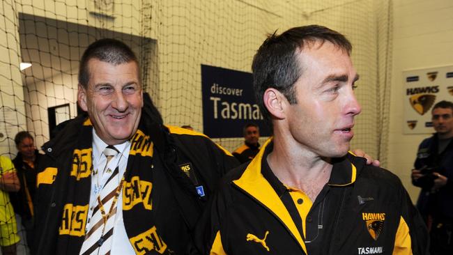 Jeff Kennett with Hawthorn coach Alastair Clarkson in 2010.