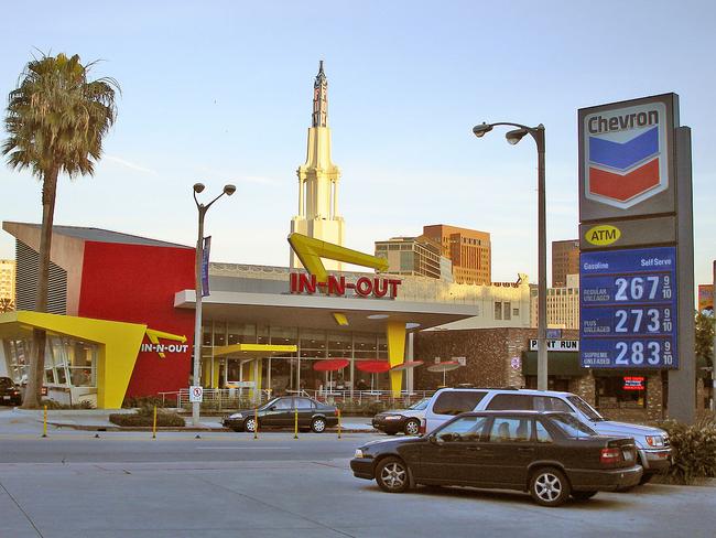 The famous In-N-Out Burger at the corner of Gayley and Le Conte in Westwood, Los Angeles.