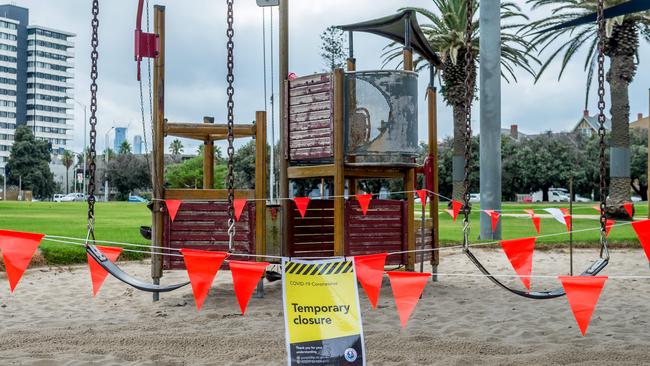 Playground in Catania Gardens, St. Kilda remains closed. Picture: Jake Nowakowski