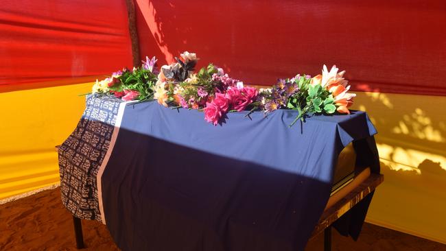 The coffin or ‘box’ of W. Willika, who is now buried at Barunga cemetery. The location of his grave is now recorded for the community’s records. PICTURE: Claire Smith