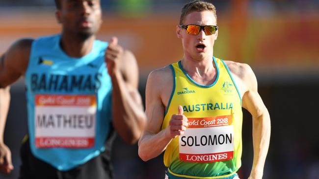 Steve Solomon during heat five in the men’s 400m. Picture: AAP.