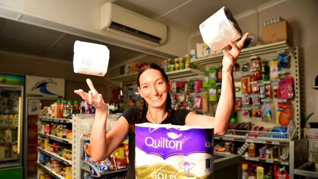 Jamie’s Joint owner Jamie De Muth with some elusive toilet paper.