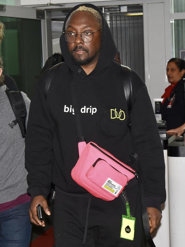 Will.i.am after he exited the Qantas flight on Saturday. Picture: Diimex