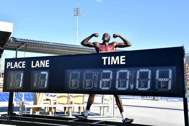 Gout Gout after winning the 200m Australian All Schools track and field championships in Brisbane. Saturday December 7, 2024. Picture John Gass