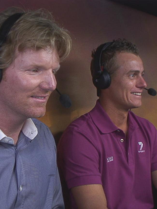 Jim Courier and Lleyton Hewitt in the Channel 7 commentary box.