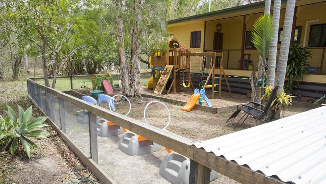 The custom built snake proof play area Brittany Cervantes had built for her children, after her eldest son Eli was bitten by a Taipan. Photo Lachie Millard