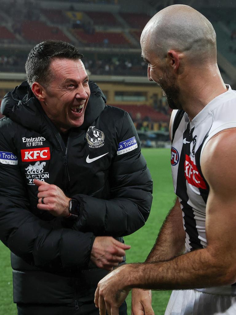 Steele Sidebottom’s last-minute behind was the difference that afternoon. Picture: Sarah Reed/AFL Photos