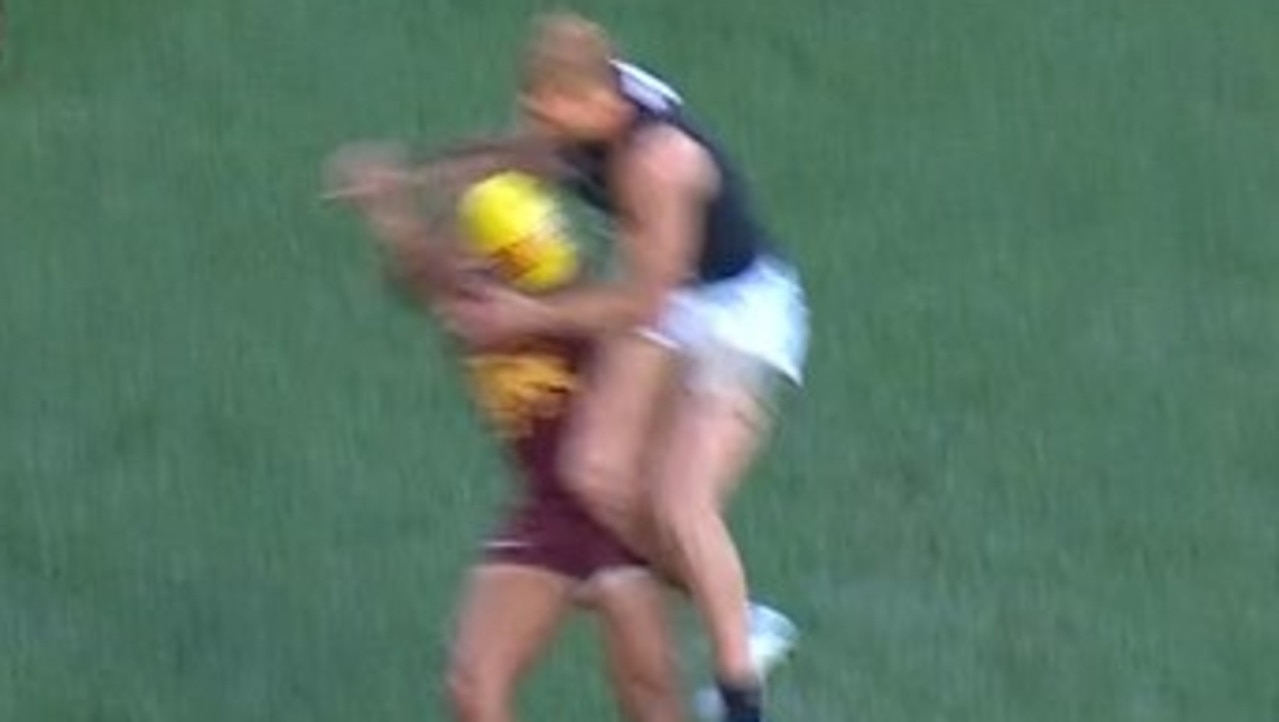 Carlton's Patrick Cripps bumps Callum Ah Chee