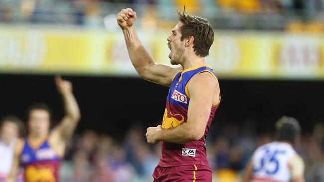 Bastinac celebrates a goal for Brisbane. Picture: Chris Hyde/Getty Images