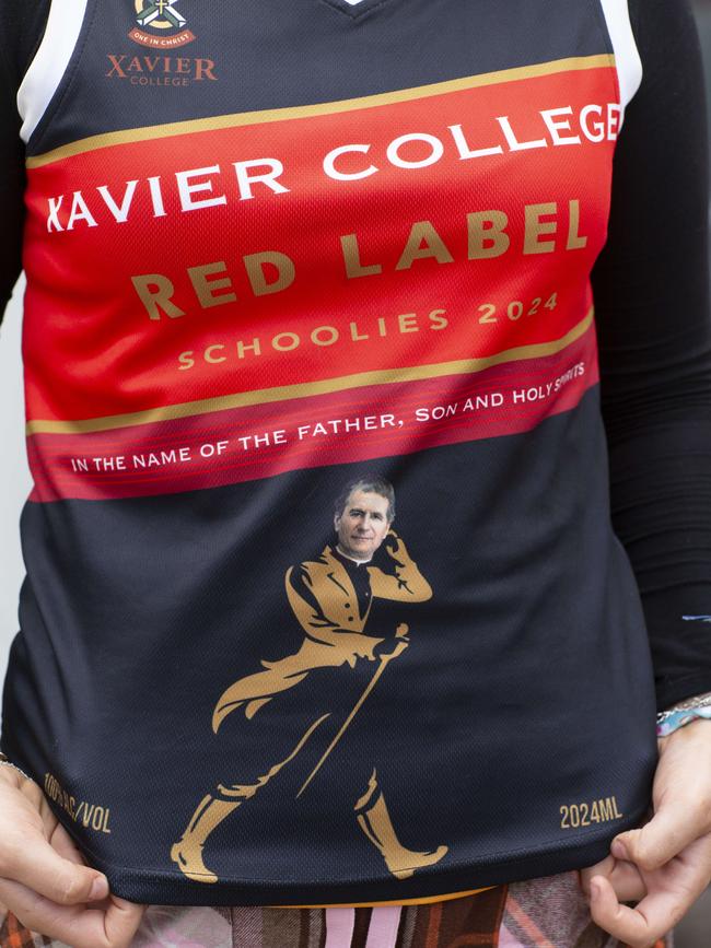 The Xavier College top is modelled after the Johnnie Walker Red Label logo. Picture: Brett Hartwig