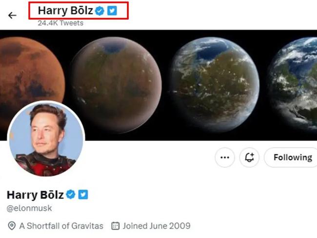 Musk on Monday also changed the name that appears on his Twitter profile. Picture: Twitter/Ariel Zilber