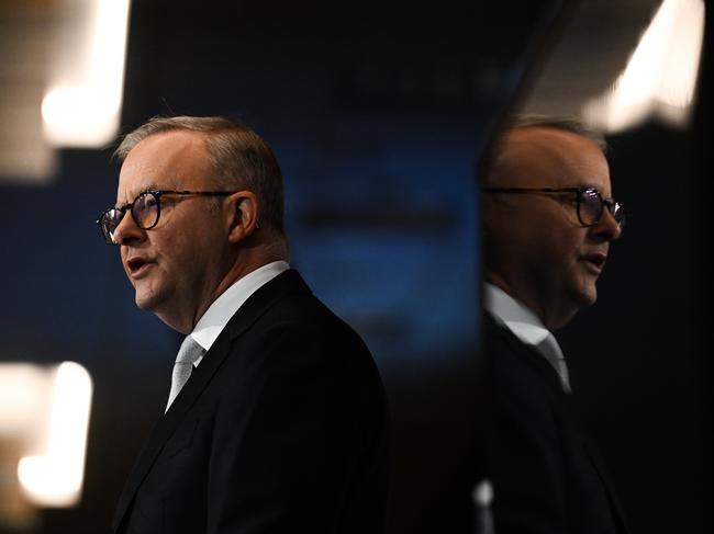 Prime Minister Anthony Albanese addresses the Queensland Media Club in Brisbane. Picture: Dan Peled/NCA NewsWire