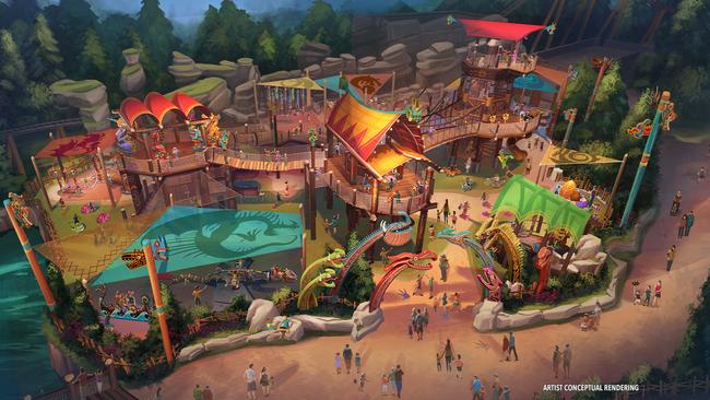 The area has four attractions, a live show and meet-and-greet. It also includes the Viking Training Camp, where kids can learn everything they need to know about dragons in an interactive adventure play camp featuring a Viking agility course, a Toothless-themed seesaw, baby Gronckle dragon climbers and more. Photo: Universal Epic Universe