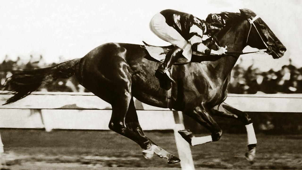 2005: Sepia tone image of racehorse Phar Lap.