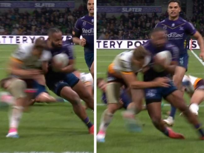 It's the Billy Slater tackle all over again. Photo: Fox Sports