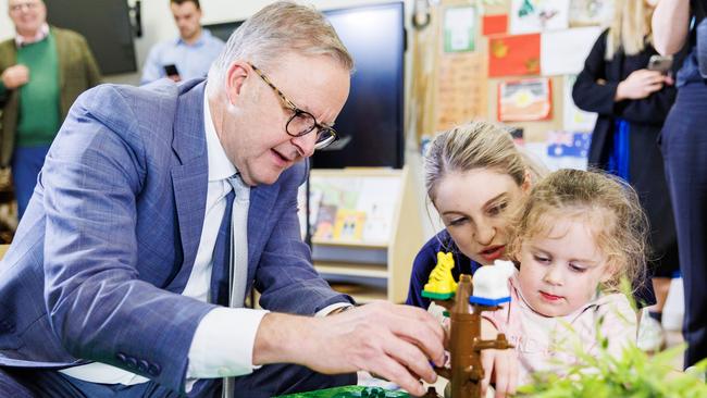 Prime Minister Anthony Albanese at the Occasional Child Care Centre in Diamond Creek in Melbourne. Picture NCA NewsWire / Aaron Francis