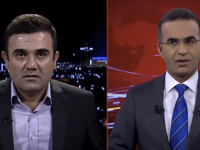 News presenter Hiwa Jamal looks shocked as his building shakes during the quake. Picture: Supplied