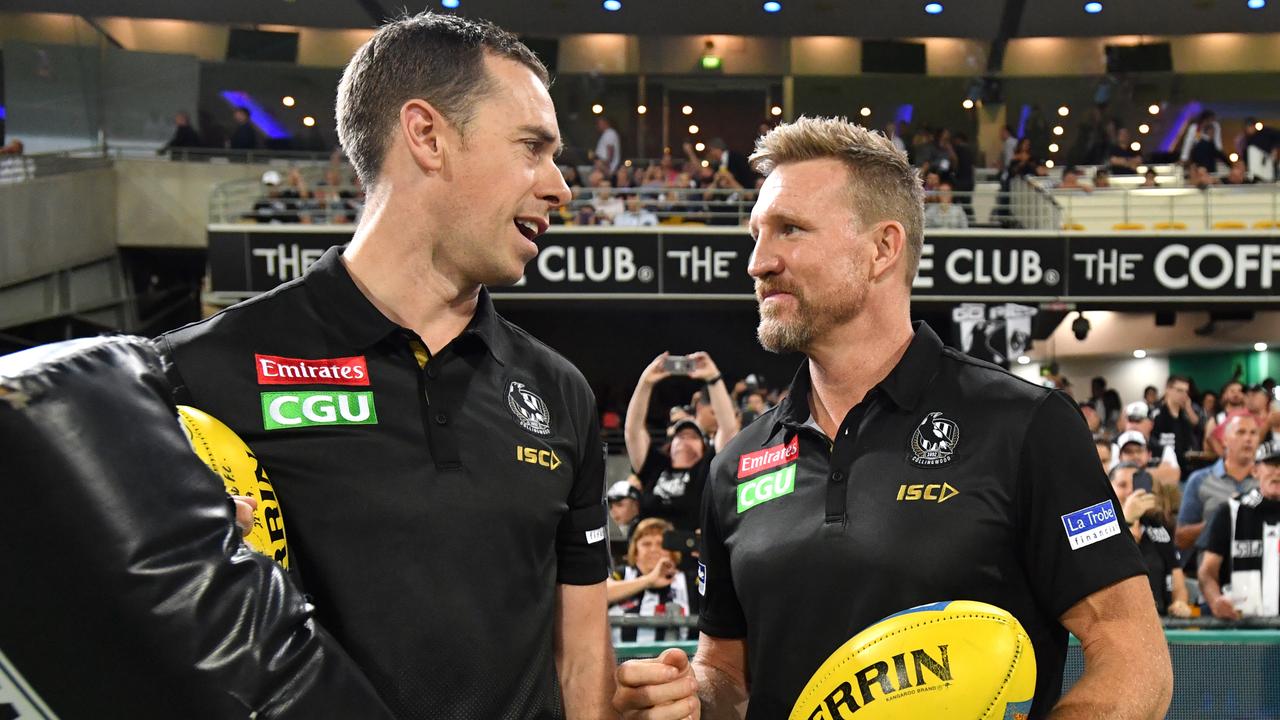 Collingwood premiership captain Nick Maxwell (left) will be one of two interim replacements for the club’s GM of football. (AAP Image/Darren England)