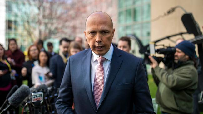 Former home affairs minister Peter Dutton was first to face the media — however briefly — on Friday morning as the latest episodes of the crisis unfolded.