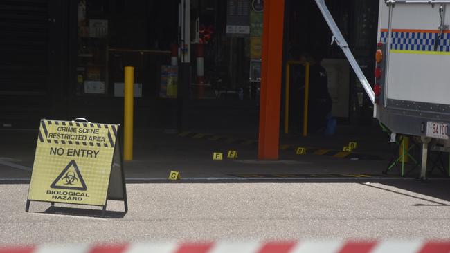 A crime scene at the Airport Tavern in Darwin where a bottleshop worker, 20, was stabbed to death about 9pm Sunday, March 19, 2023. Picture: Sierra Haigh