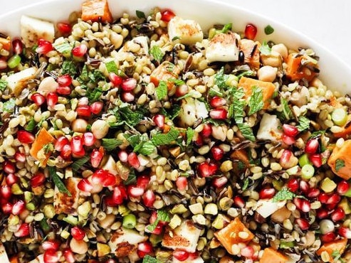 Ancient grain salad with haloumi.