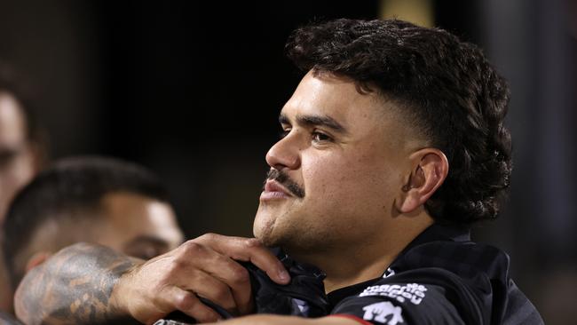 PENRITH, AUSTRALIA - AUGUST 30: LatrellÃ&#130;Â Mitchell of the Rabbitohs looks on during the round 26 NRL match between Penrith Panthers and South Sydney Rabbitohs at BlueBet Stadium on August 30, 2024, in Penrith, Australia. (Photo by Matt King/Getty Images)