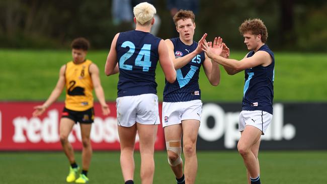 Logan Morris booted four goals on Sunday. Picture: Graham Denholm/AFL Photos