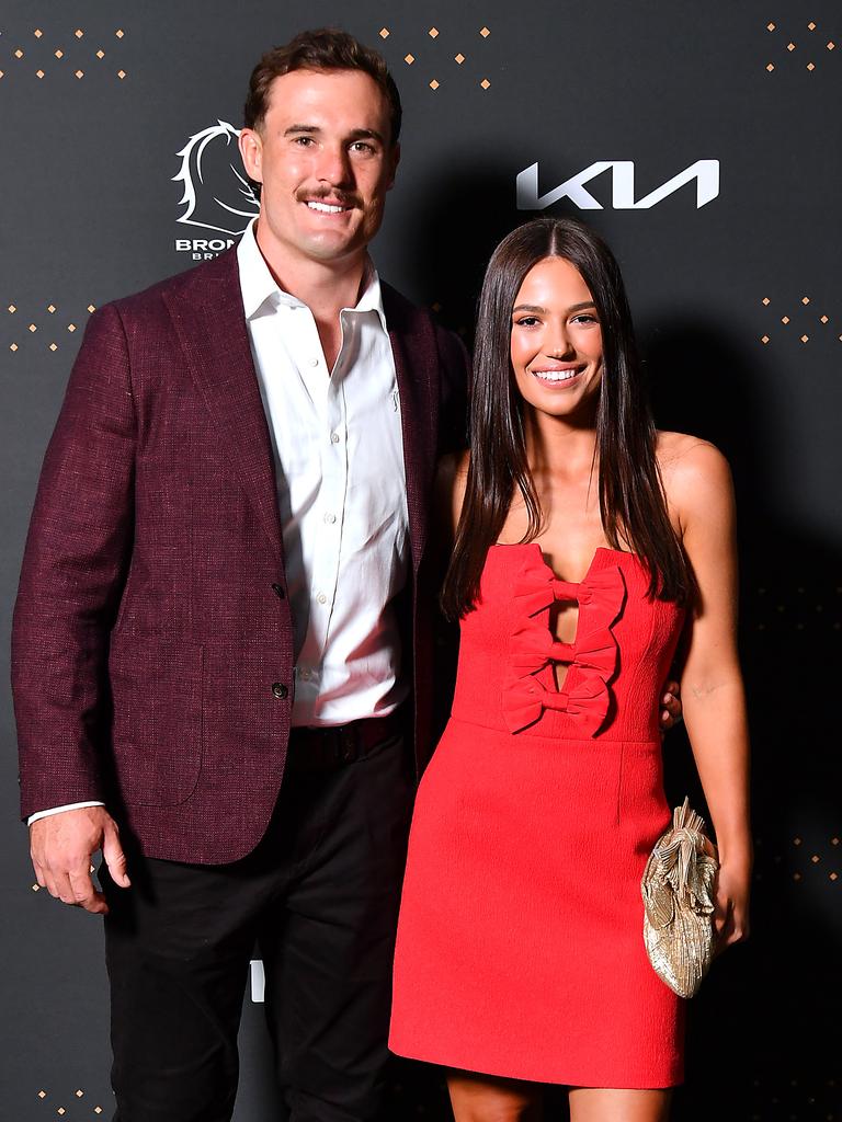 Kobe Hetherington and Gaby Halford at the Broncos’ 2025 season launch at The Star Brisbane. Picture: John Gass